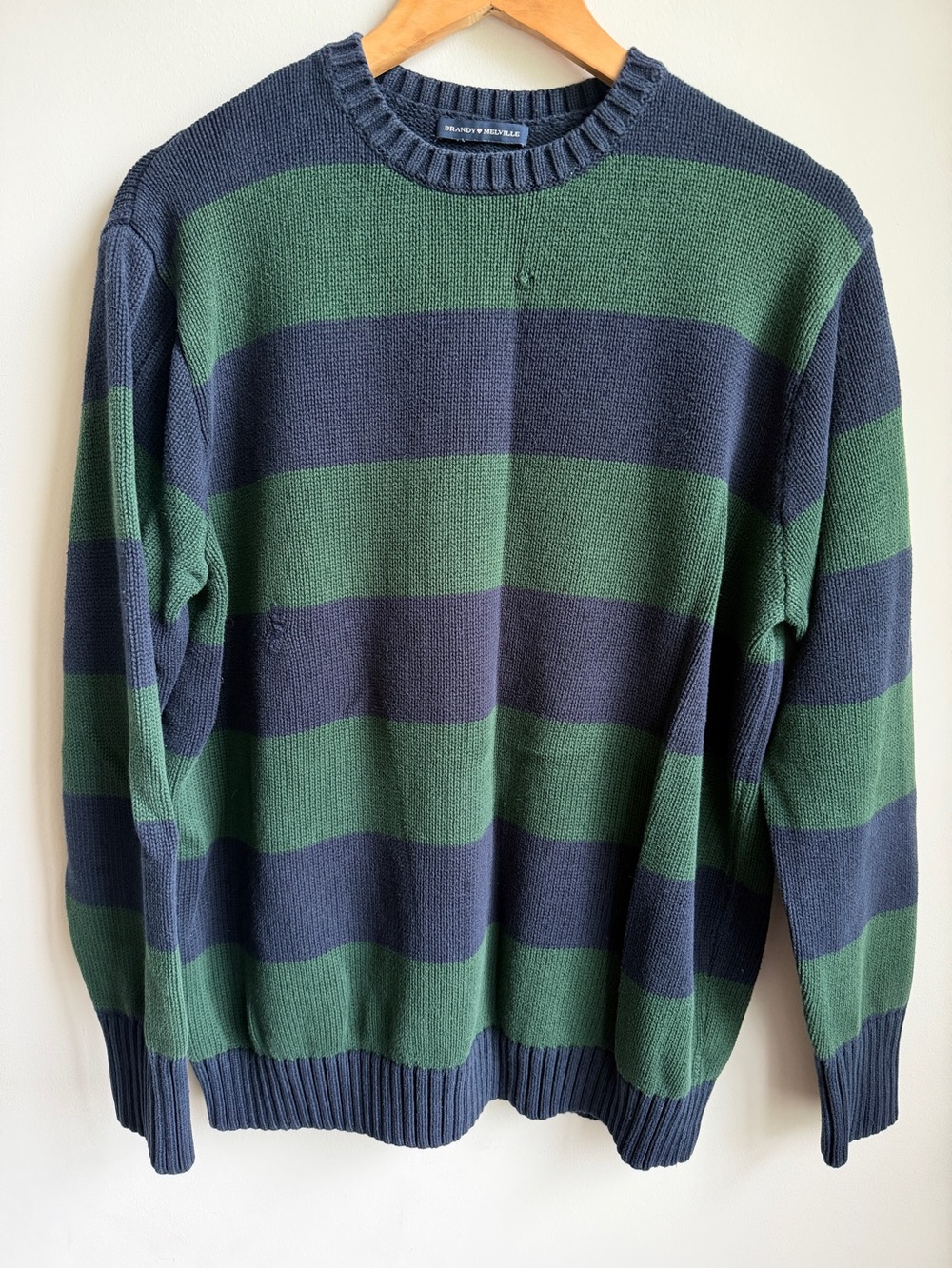 Brandy Melville 100% Knit Cotton Distressed Striped Crewneck Sweater